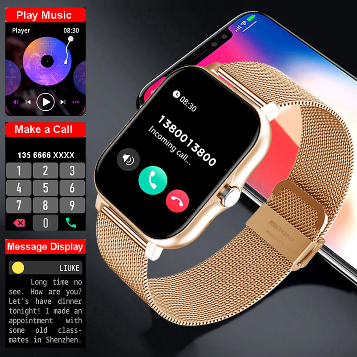 Smartwatch für Fitness mit Blutdruckmessung und Touch-Display